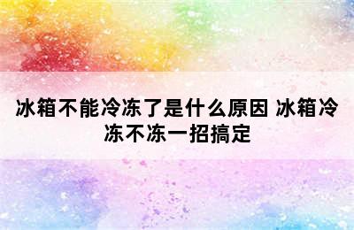 冰箱不能冷冻了是什么原因 冰箱冷冻不冻一招搞定